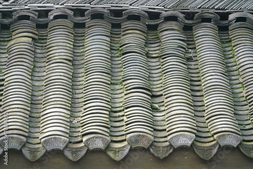 Ancient shingle on the roof in China as background