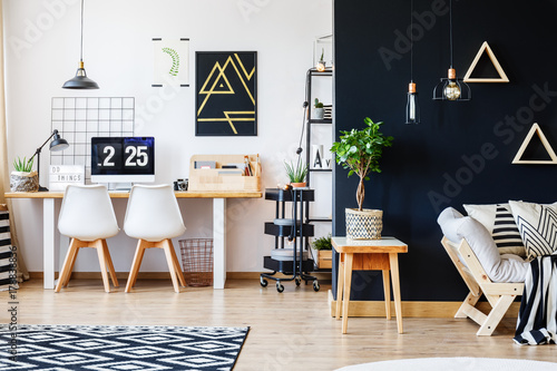 Designer workspace with white chairs