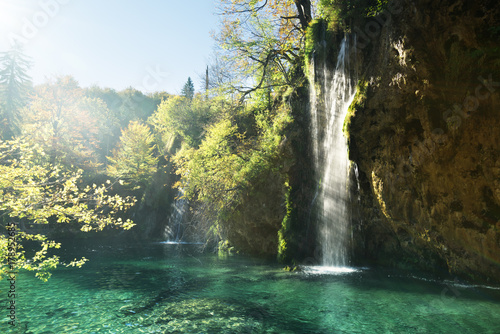 waterfall in forest, Plitvice Lakes, Croatia