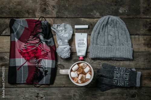 Selection of essentials for cold winter weather