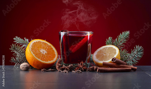 Mulled wine with spices and citrus.