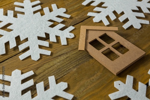 High angle view of house with snow flake decoration