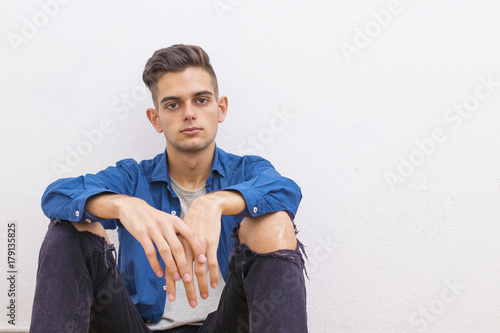 young casual style on the white wall