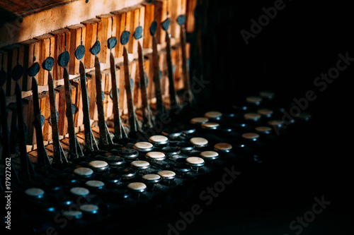 Fototapeta na wymiar keys accordion, an open case of a musical instrument,