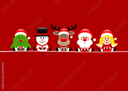 Card Tree, Snowman, Rudolph, Santa & Angel Red