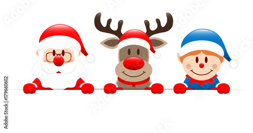 Santa, Rudolph & Elf Blue Banner