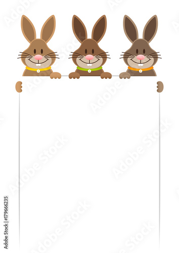 3 Easter Bunnies Holding Banner