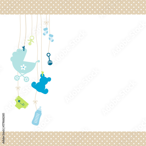 Hanging Baby Symbols Boy Dots Border Beige