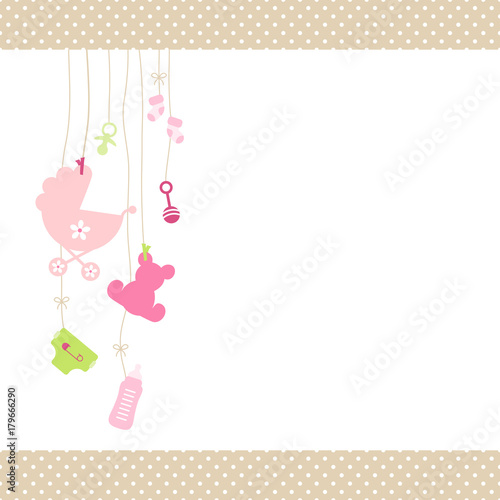 Hanging Baby Symbols Girl Dots Border Beige