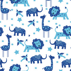 Seamless pattern with cute safari baby animals.