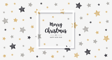 christmas scribble stars golden black greeting text frame card  background