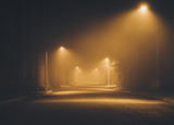 Night street in the fog. Los Angeles. California. America. Novem 2017