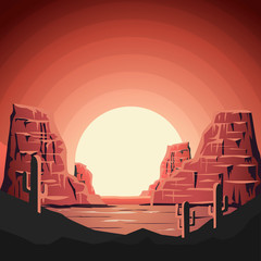 Landscape of desert with mountains in flat style. Design element for poster, banner.