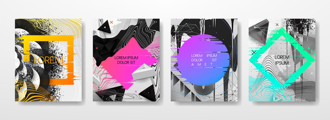 Abstract Fluid, lines and shapes creative templates, cards, color covers set. Geometric design, liquids, shapes. Trendy vector collection.