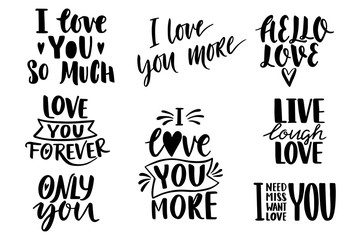 Quotes. Valentine lettering love collection. Hand drawn lettering with beautiful text about love. Perfect for valentine day, wedding, birthday card, stamp