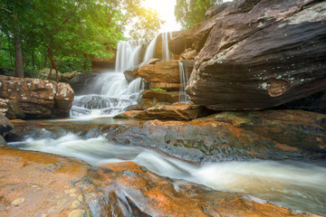 Beautiful waterfall in green forest in jungle, Thailand