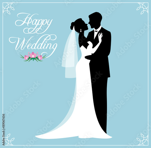 Вектор: Silhouette of a loving couple of newlyweds groom and bride in wedding suits Silhouette of a loving couple of newlyweds groom and bride in wedding suits