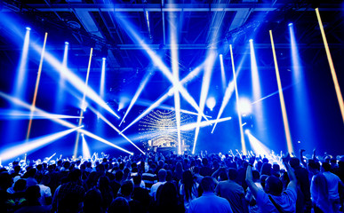 dj night club party rave with crowd in music festive