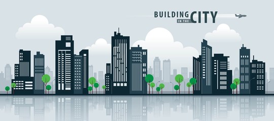 White Building in the City, skyscraper Perspective. Architecture vector.