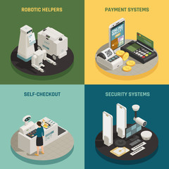 Supermarket Payment Technologies Isometric Concept 