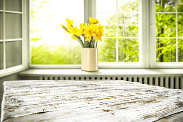 spring background of desk and window 