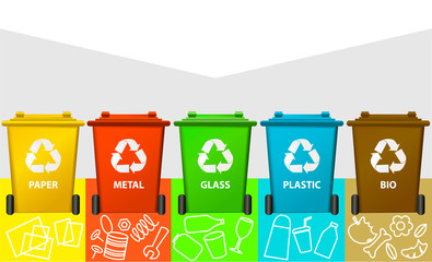 Waste segregation background with recycle bins 