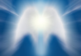 Beautiful abstract shape of an angel drawing with clouds on blue sky