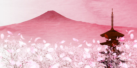 桜　春　富士山　背景