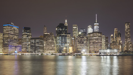 Manhattan skyline at night, New York City, USA