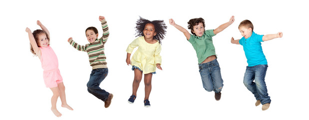 Childrens jumping at once