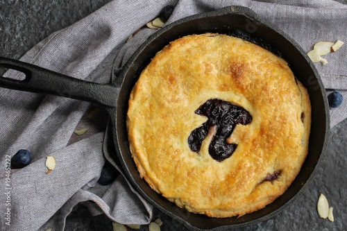 Plakat Homemade Skillet Blueberry Pie z wyciętym Pi Day pisania z góry do dołu