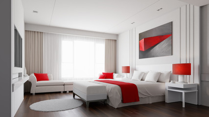 Hotel room with color concept 3d rendering