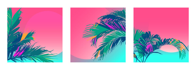 3 Tropical Leafs square neon gradient