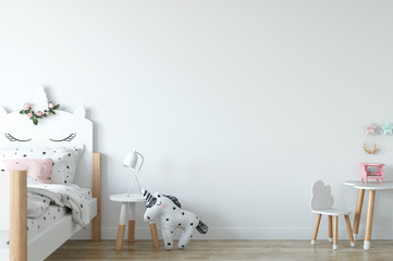 Wall mock up. Child's room interior. Scandinavian style. 3d rendering, 3d illustration