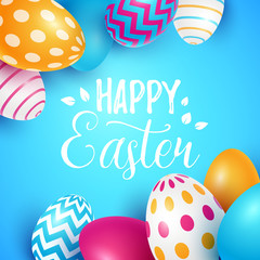 Easter background with spring flowers and eggs. Vector illustration