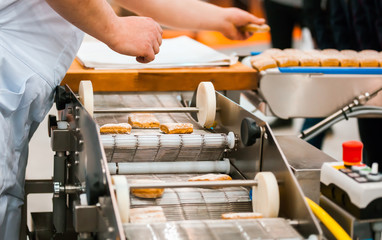 Cookie industry, production line in confectionery factory