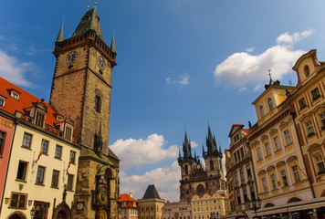The Clock Tower with The Old Town Square and Our Lady Before Tyn in the background, Prague, Czech Republic