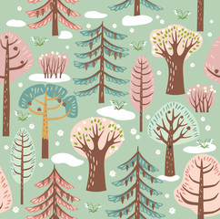 Forest, trees. Seamless background. Spring. Vector graphics. Seamless Pattern