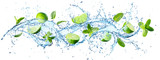 Water Splash With Mint Leaves And Slices Of Lime