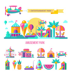 Amusement Park, rides. Vector illustration.