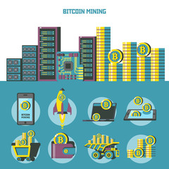 Bitcoin mining. Vector illustration.