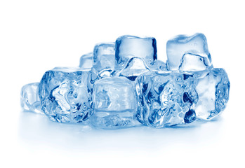 Heap of ice cubes on white background