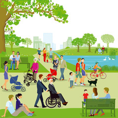 Freizeit von Familien im Park, illustration