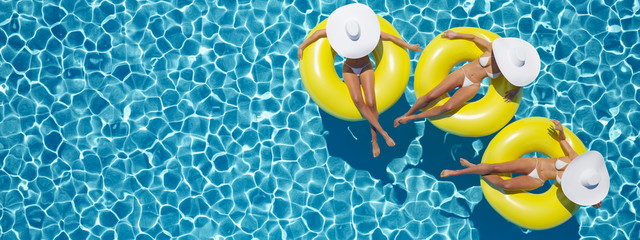 women swimming on float in a pool. 3d rendering