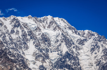 Shkhara mountain seen from Ushguli villages community in Upper Svanetia region, Georgia