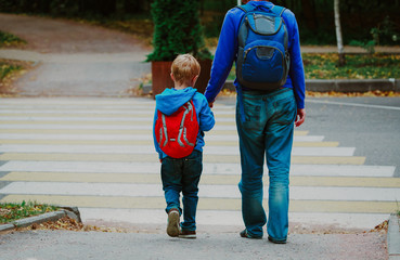 father and son go to school, education