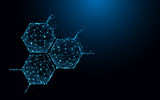 Molecule structure icon form lines and triangles, point connecting network on blue background. Illustration vector