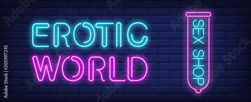 Erotic world of sex shop neon sign © RedlineVector