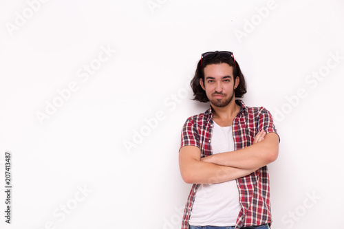 Фото: Handsome bearded man in casual clothes, looking at camera . Handsome bearded man in casual clothes, looking at camera .