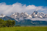 Grand Teton Mountains with low clouds